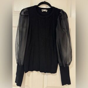 By Anthropologie Black Puff Sleeve Sheer Sleeve Ribbed Sweater Size L Winter